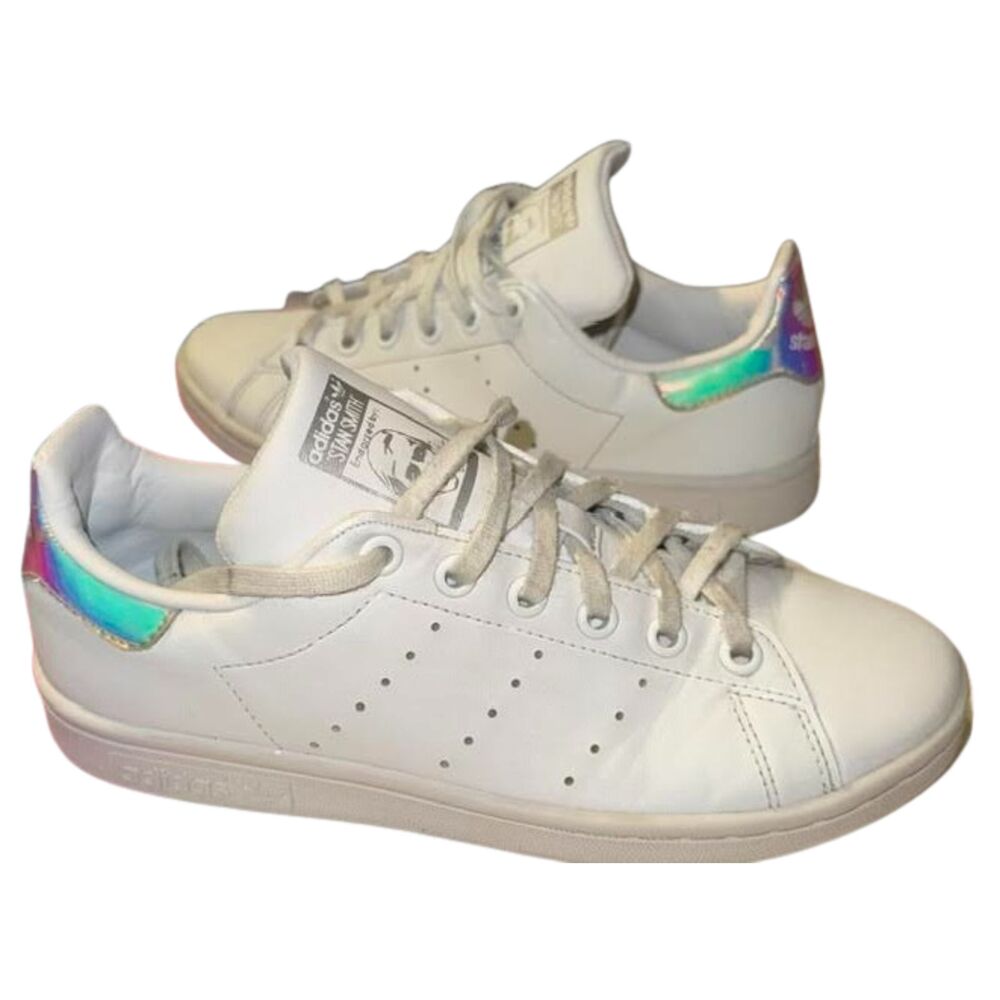 Adidas Stan Smith White Iridescent Heel Sneakers Youth 4.5 Casual Shoes